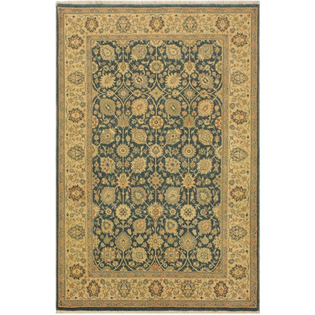 Teal 1980s Semi Vintage Turkish Knotted Teal Blue/Ivory Rug -4'2 X 6'3 For Sale - Image 8 of 8