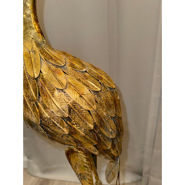 Gold Vintage Mid-Century Style Cast Aluminum Gilt Crane Sculptures - A Pair For Sale - Image 8 of 8