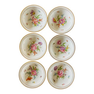 Antique Hand Painted Floral Motif Dresden Porcelain Dessert / Fruit Dishes ~ Set of 6 For Sale