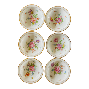 Antique Hand Painted Floral Motif Dresden Porcelain Dessert / Fruit Dishes ~ Set of 6