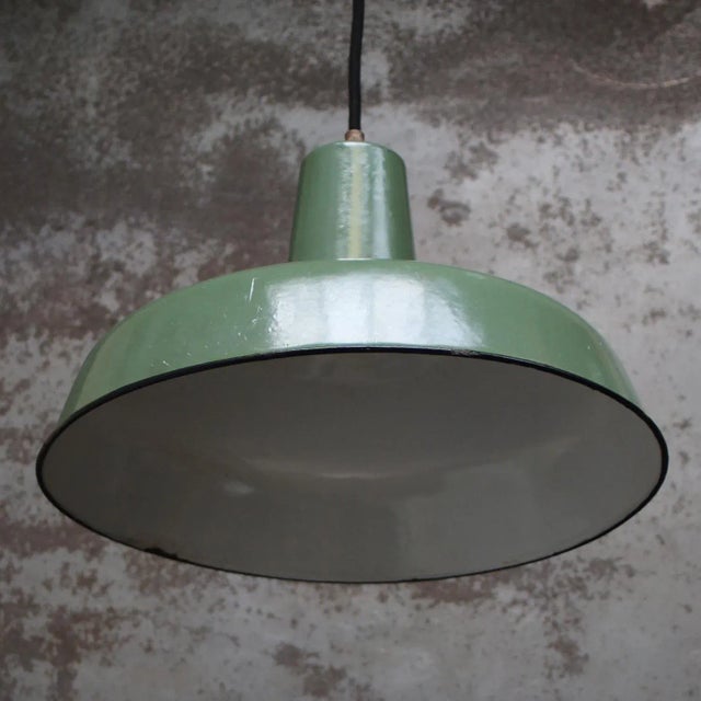 Vintage French Industrial Green Enamel Pendant Light For Sale - Image 4 of 5