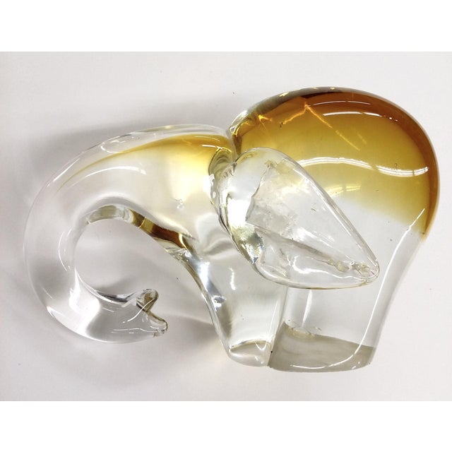 Transparent 1990s Amber Crystal Elephant Paper Weight For Sale - Image 8 of 8