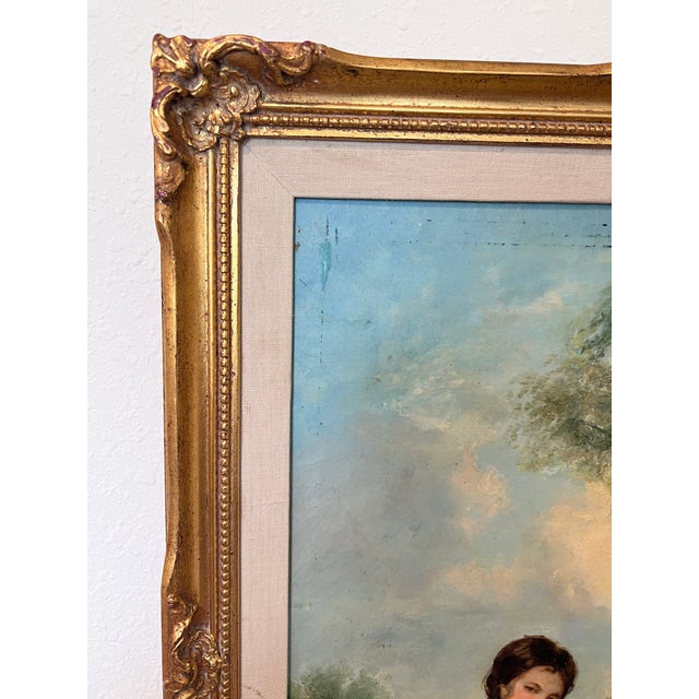 Rustic European Antique 19 Century Pastoral Genre Original Oil Canvas Painting European School For Sale - Image 3 of 12