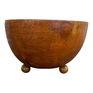 Vintage Turned Wood Bowl Bun Feet Primitive For Sale