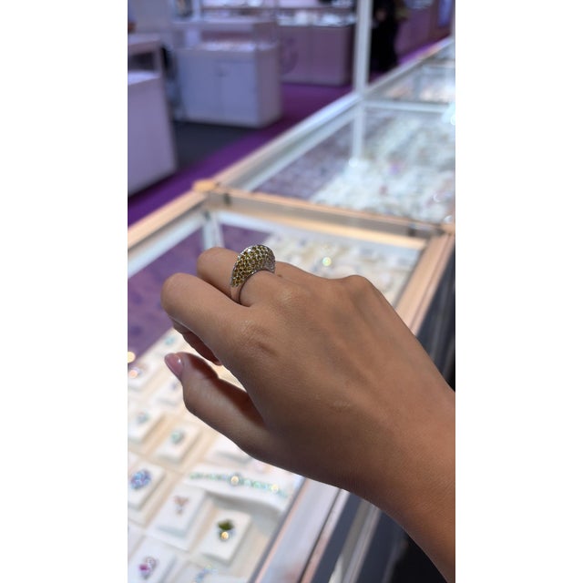 Set in 18k White Gold, Yellow Sapphire & Diamond Modern Dome Cocktail Ring, Size 6 For Sale - Image 12 of 14