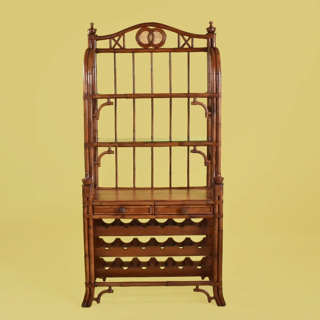 Rattan Bamboo Backers Rack/Bar in nice as found vintage condition. There are minor scuffs, scrapes and wear to the...