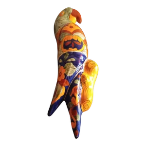 1980s Mexican Hand Painted Talavera Parrot Wall Decor Figurine