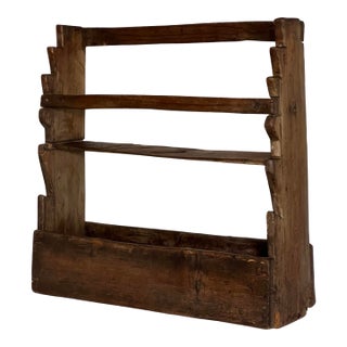 19th Century Rustic Handcrafted Two-Tier Wooden Standing Countertop Shelf For Sale