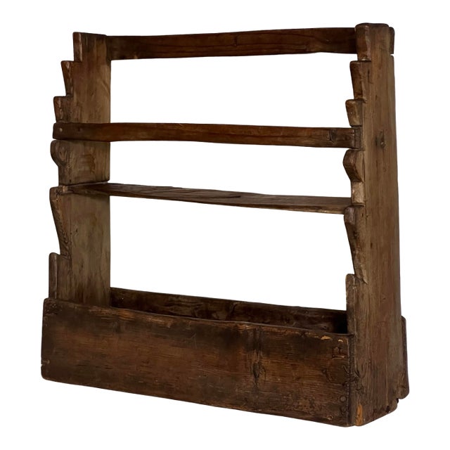19th Century Rustic Handcrafted Two-Tier Wooden Standing Countertop Shelf For Sale