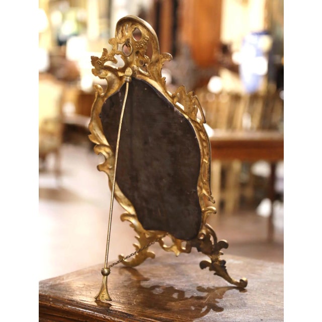 Bronze 19th Century French Louis XV Style Gilt Bronze Vanity Table Mirror For Sale - Image 8 of 10