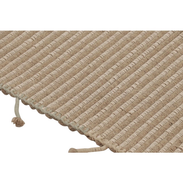 2010s Rug & Kilim’s Accent Kilim, Square Rug in Soft, Textural Cream and Beige Stripes For Sale - Image 5 of 7