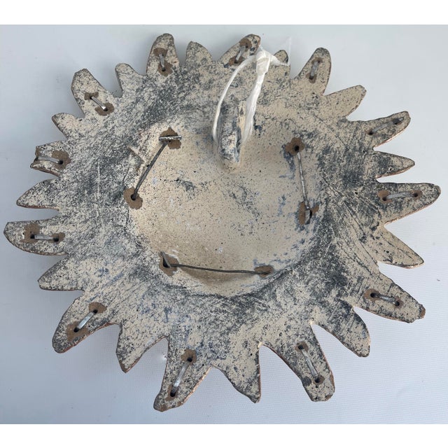 Vintage Celestial Brass, Copper & Pottery Sun Face Wall Hanging For Sale - Image 4 of 7