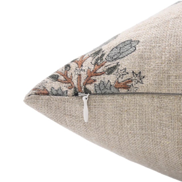 Rustic Swadesh Hand Block Leaf Floral Printed Thick Linen Designer Pillow Cover, 12x20 Inch For Sale - Image 3 of 5