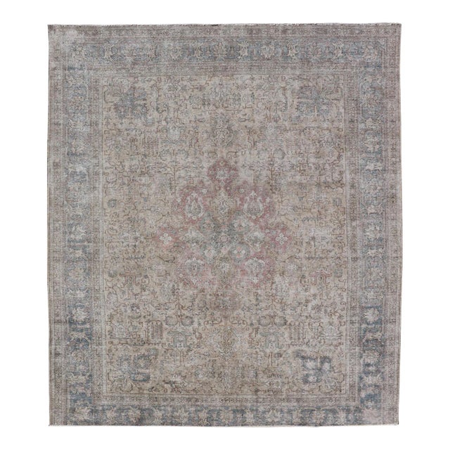 Large Vintage Tabriz Rug in Light Blue and Earth Tones 10' X 12'4 For Sale