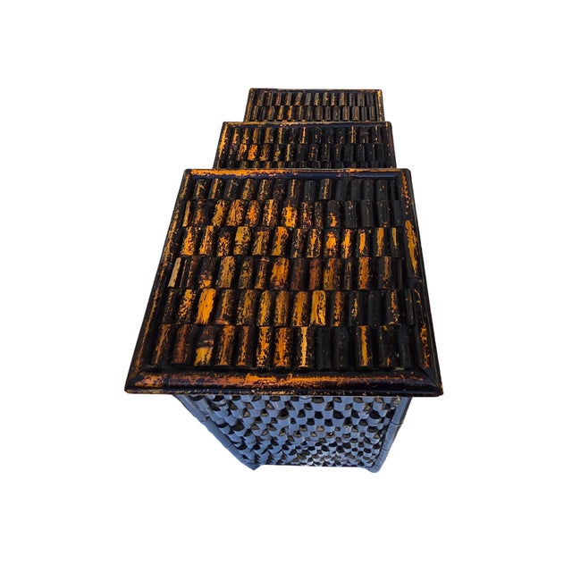 Wood Tiered Split Reed Japandi Tansu Chest – Sculptural 1990s Cabinet For Sale - Image 7 of 10