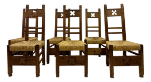 Vintage Arts and Crafts Dining Chairs, 1920, Set of 6
