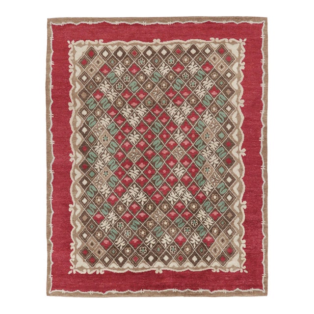 Contemporary Art Deco Floral Wool Rug With Floral Grid by Rug & Kilim, India For Sale