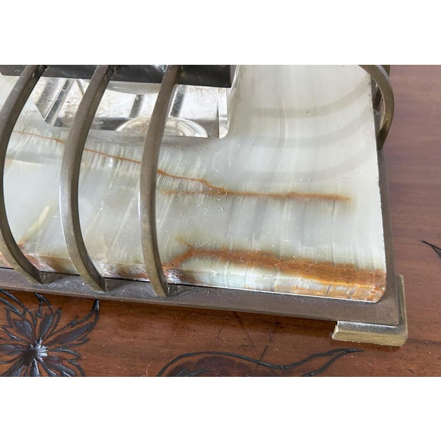 Beige Inkwell in Onyx, Gold Metal and Crystal Tray, 1920s For Sale - Image 8 of 9