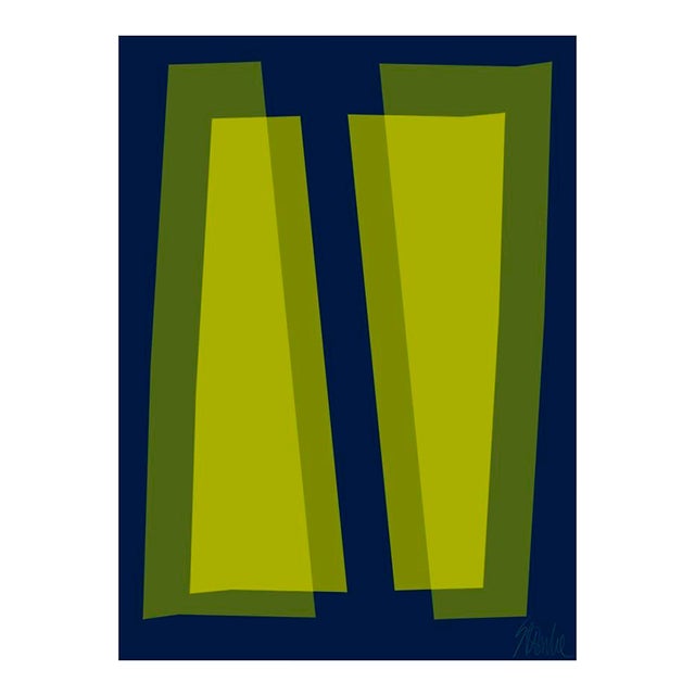 Lime and Deep Navy Transparencies Fine Art Print 39" X 55" by Liz Roache For Sale