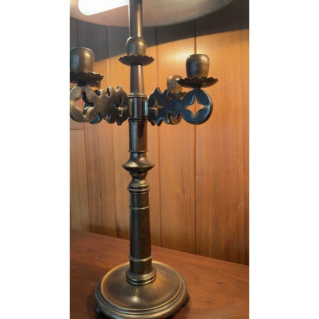 Pair of Mid-Century Frederick Cooper Brass Bouillotte Table Lamps With Adjustable Brass Tôle Shades For Sale - Image 9 of 10