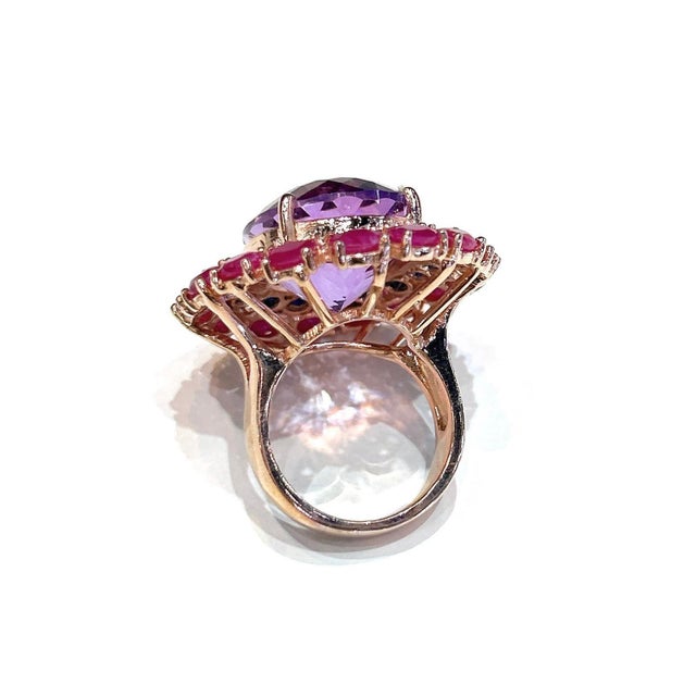 Bochic “Capri” Vintage Ruby, Amethyst & Multi Sapphire Ring - 18K Gold & Silver For Sale - Image 9 of 11