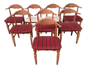 Original Brutalist Viking Dining Chairs in Oak by Henning Kjærnulf for EG, 1970s, Set of 8