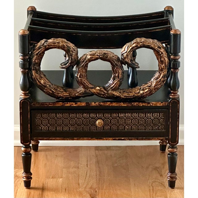 Traditional Ebony and Gilt Painted One Drawer Canterbury For Sale - Image 3 of 11