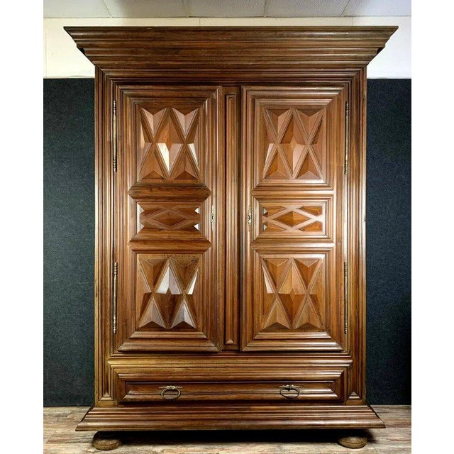 Wood Louis XIII Burgundian Cabinet with Diamond Points For Sale - Image 7 of 7