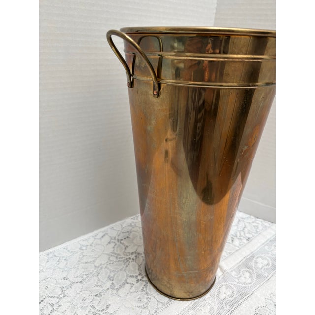 Vintage Solid Brass Umbrella Vessel or Waste Basket For Sale In Sacramento - Image 6 of 7