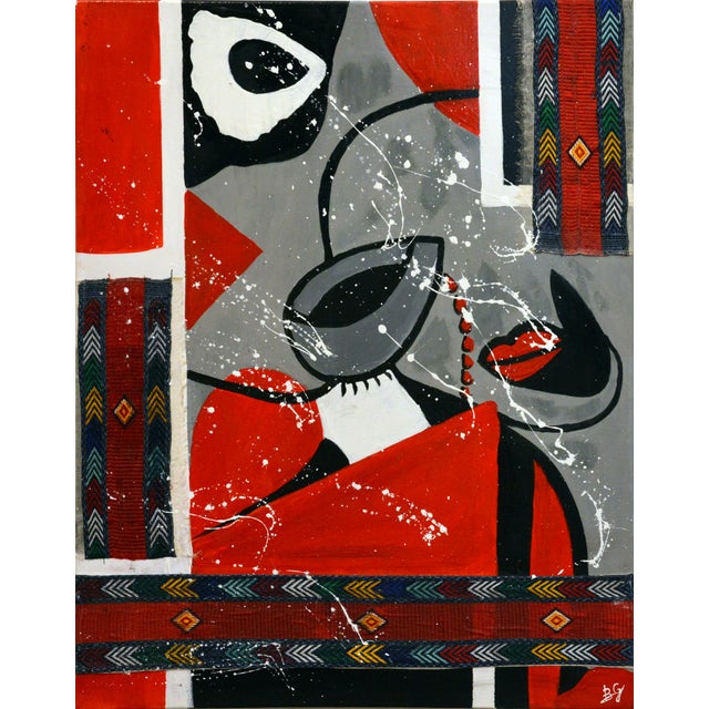 Abstract 1990s Mix Media on Canvas by Artist Rebeka Gatechew For Sale - Image 3 of 3