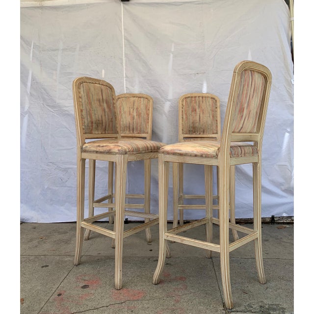 1960s Vintage White Washed Country Style Bar Stools- Set ...