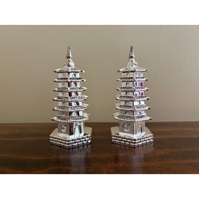 1970s Silver Godinger Chinoiserie Pagoda Salt and Pepper Shakers For Sale - Image 5 of 8
