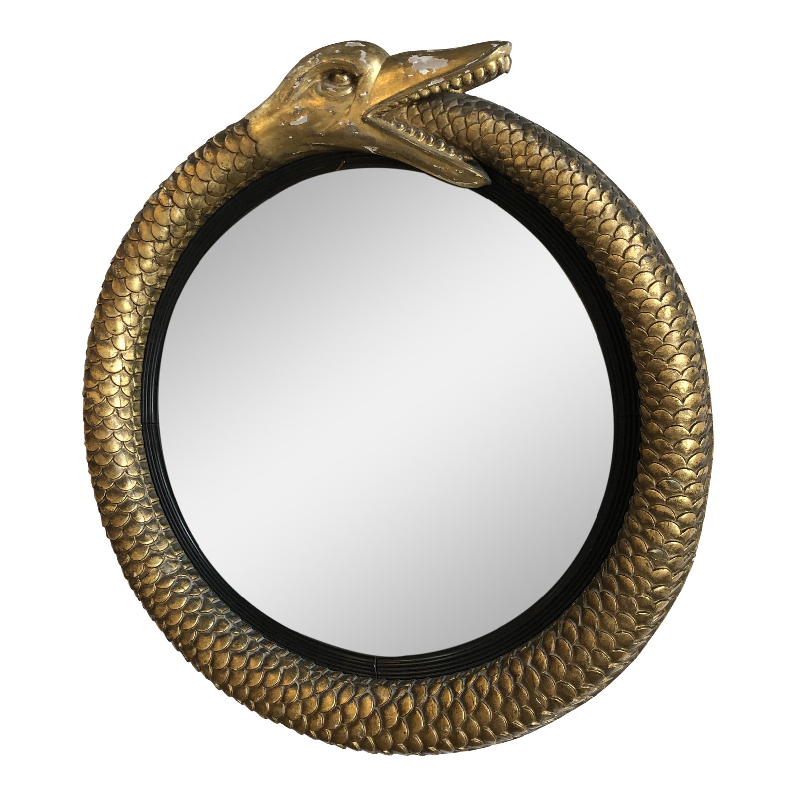 Irish Gilt Ouroboros Serpent Form Mirror With Original Plate Circa 1805