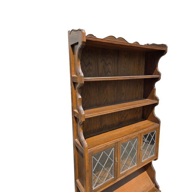 1980s Ethan Allan Charter Oak Jacobean Bookshelf Hutch China Cabinet Display Curio For Sale - Image 13 of 15