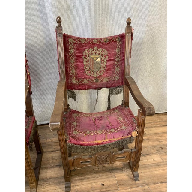 Pair of 17th Century Spanish Style Friar Fraileros Carved Accent Arm Chairs For Sale - Image 4 of 6
