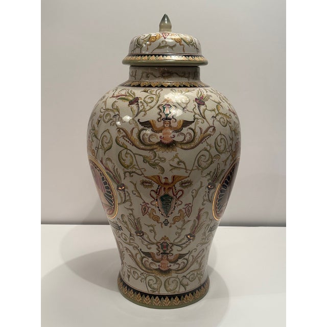 Large Portrait Motif Majolica Lidded Vases -a Pair For Sale - Image 13 of 17