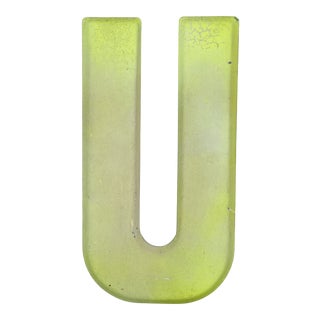 1960s Rustic Neon Yellow “u” Sign Beveled Letter For Sale
