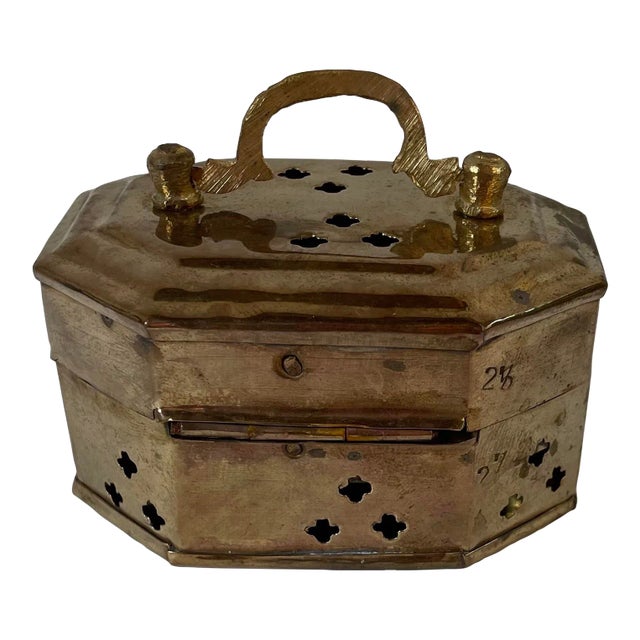 Vintage Pierced Brass Hinged Trinket Box For Sale