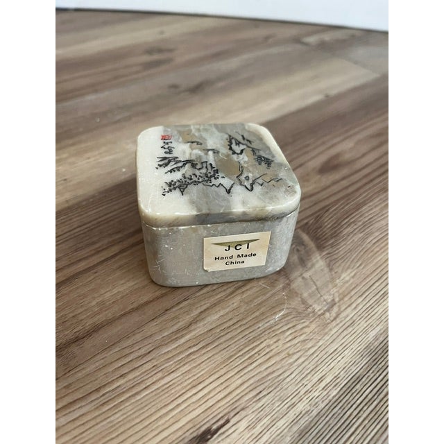 Small Vintage Stone Chinese Trinket Box, Square