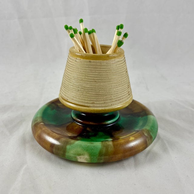 English Wedgwood Majolica Green & Brown Tortoiseshell Glazed Match Striker For Sale - Image 3 of 6
