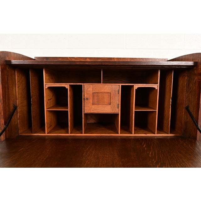 Wood Gustav Stickley Antique Mission Oak Arts & Crafts Drop Front Secretary Desk, Circa 1910 For Sale - Image 7 of 17