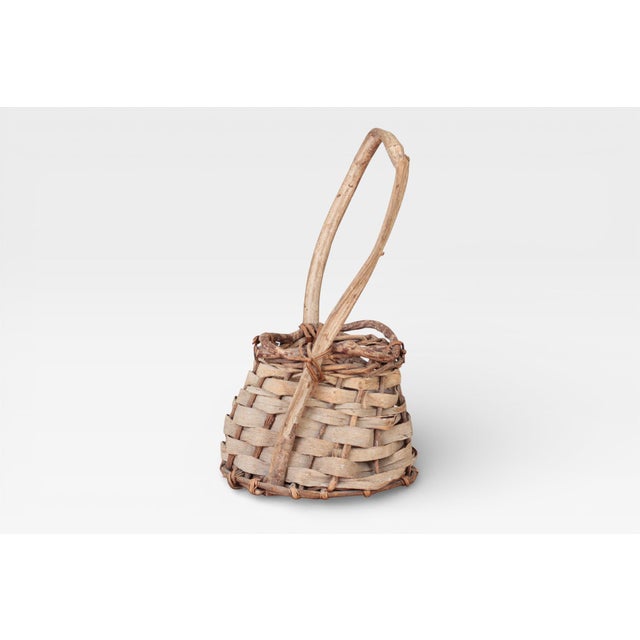 Rustic Early 20th Century Handwoven Primitive Basket With Handle For Sale - Image 3 of 11