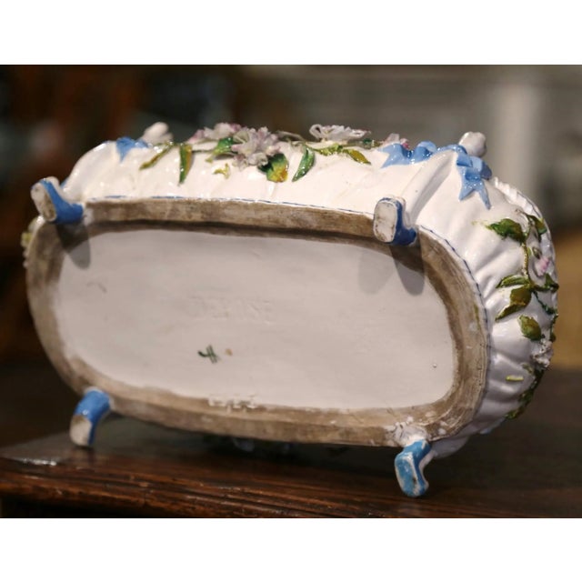 19th Century French Painted Porcelain Barbotine Jardiniere With Floral Motifs For Sale - Image 9 of 10