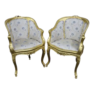 Vintage Louis XV Floral Bergeres - a Pair