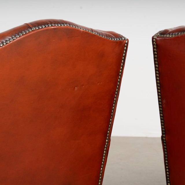 Pair of 20th Century Danish Oxblood Leather Chesterfield Wingback Club Chairs For Sale - Image 17 of 18