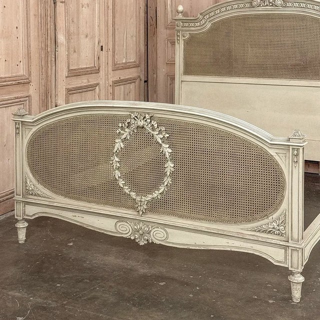 19th Century French Louis XVI Painted Queen Bed With Caning For Sale - Image 4 of 18
