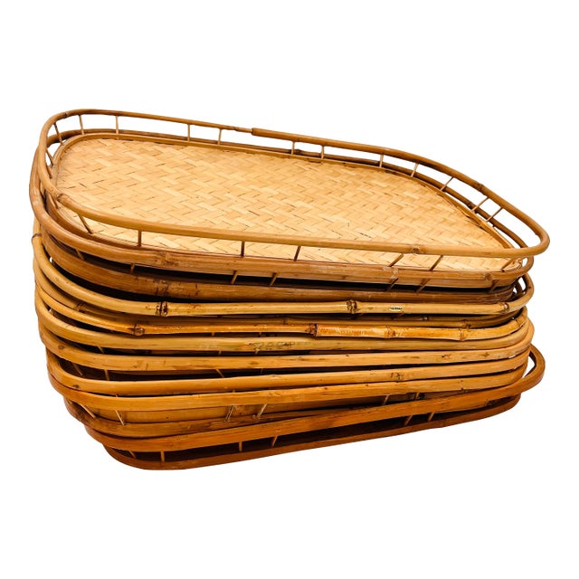 Bring natural texture and timeless charm to your home with this beautiful set of 12 vintage handwoven bamboo trays....