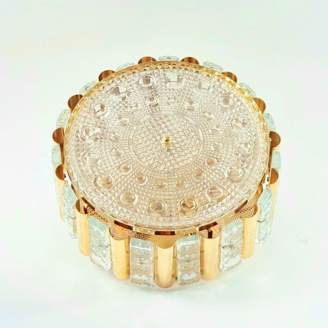 Transparent Scandinavian Mid-Century Glass & Brass Ceiling Light/Chandelier Attributed to Carl Fagerlund for Orrefors, Sweden, 1960s For Sale - Image 8 of 11