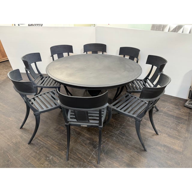 Design Plus Gallery presents the Klismos Outdoor Pedestal Table + Eight Klismos Chairs from Restoration Hardware. Inspired...