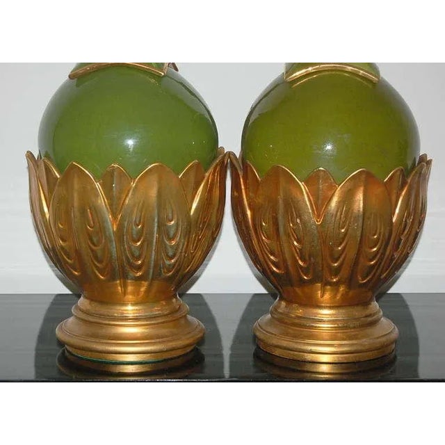 1960s Marbro Ceramic Artichoke Lamps Green For Sale - Image 5 of 11